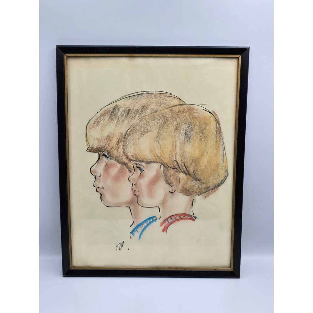 Unbranded Pastel Portrait Art Kids OS Beige Good Vintage Profile Framed Sketch